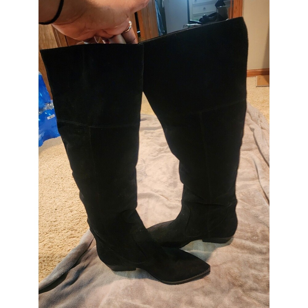 MARC FISHER RENN Over The Knee Boots Faux Suede Block Heel Winter Black Size 6.5